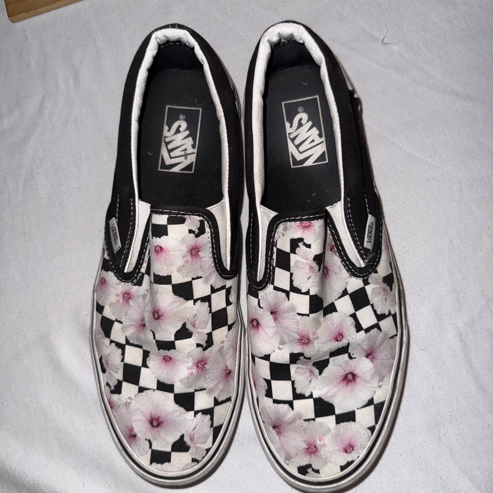 Vans Classic Slip-On Checkerboard Floral Pink Black White Mens 9.5 Womens 11
